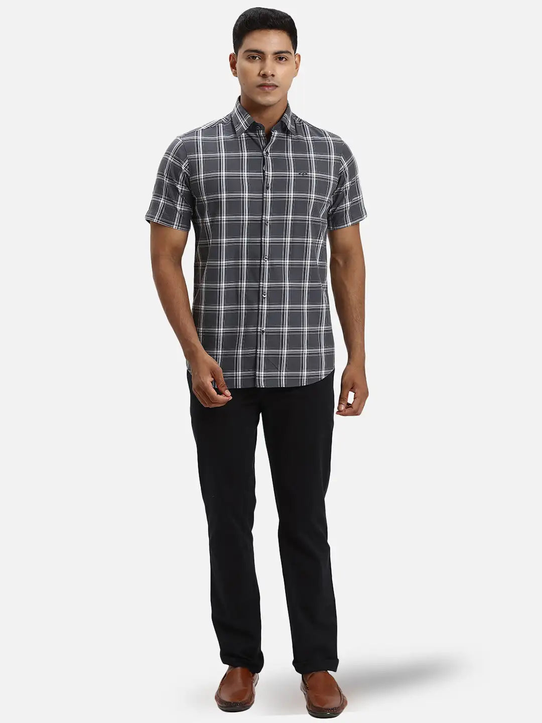 ColorPlus Regular Fit Striped Dark Grey Shirt