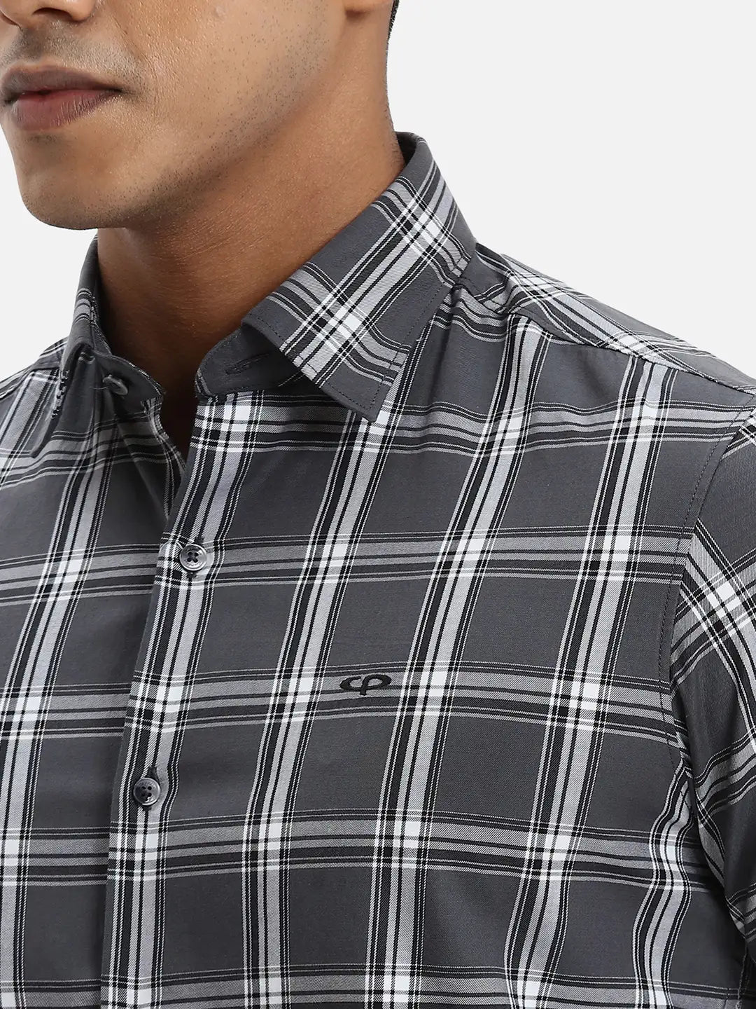 ColorPlus Regular Fit Striped Dark Grey Shirt