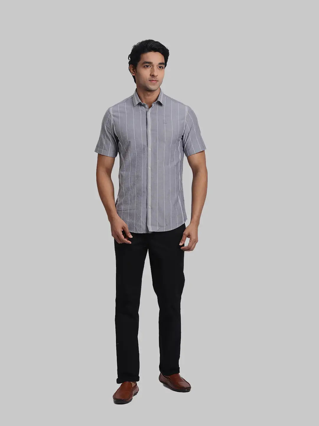 ColorPlus Regular Fit Striped Black Shirt