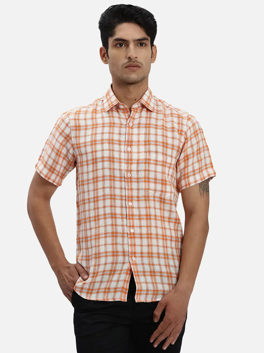 ColorPlus Regular Fit Checkered Medium Green Shirt