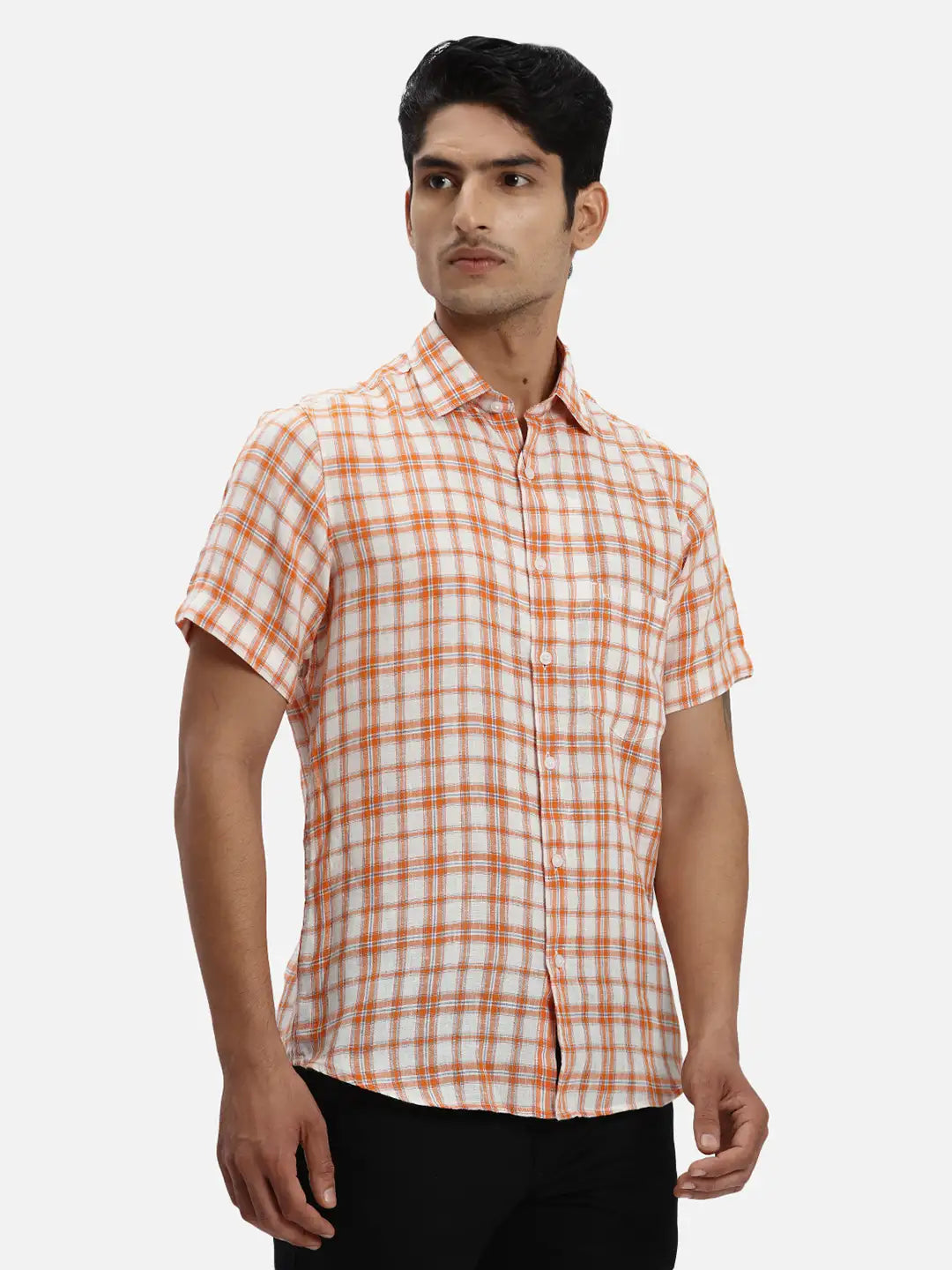 ColorPlus Regular Fit Checkered Medium Green Shirt
