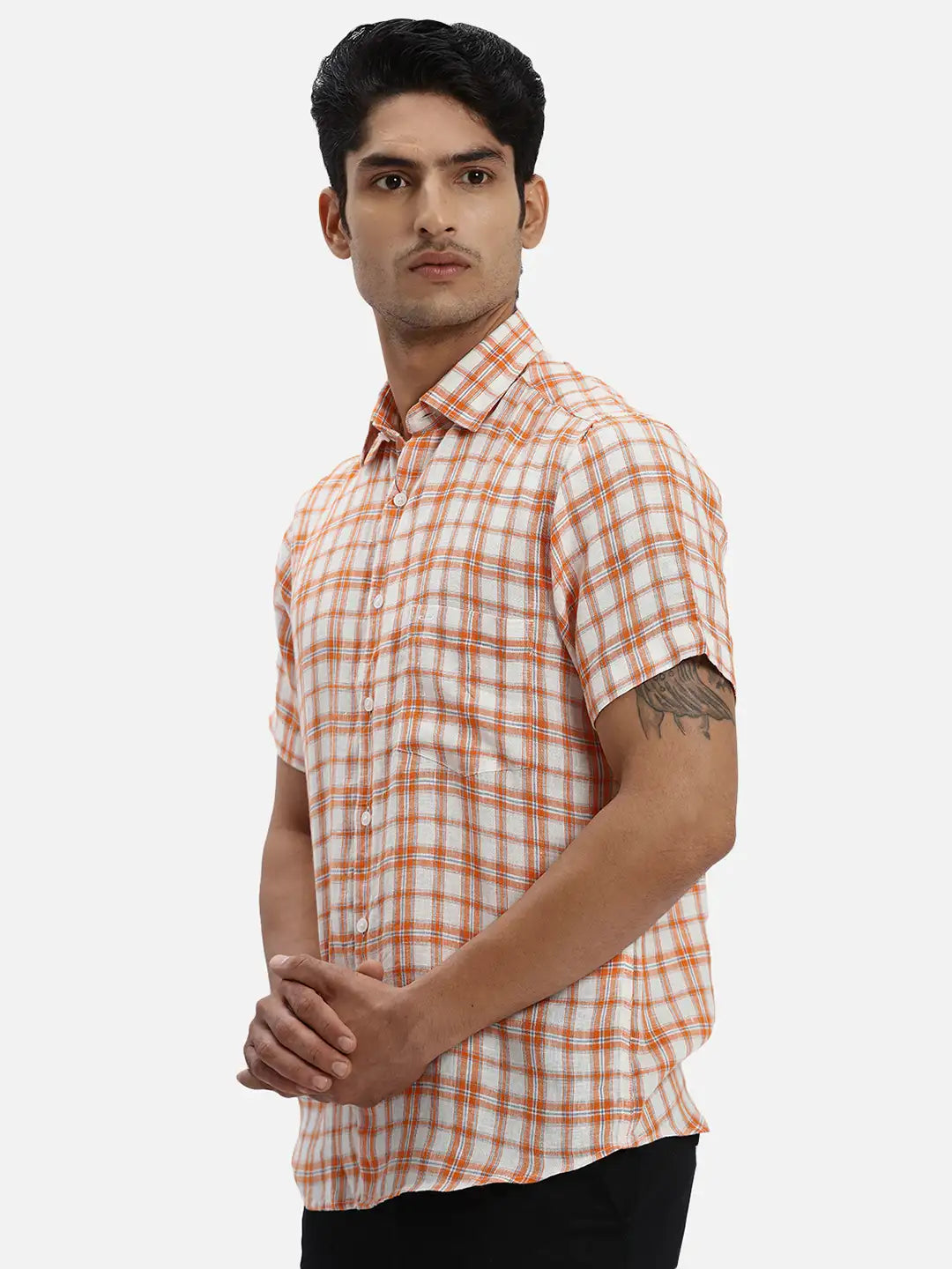 ColorPlus Regular Fit Checkered Medium Green Shirt