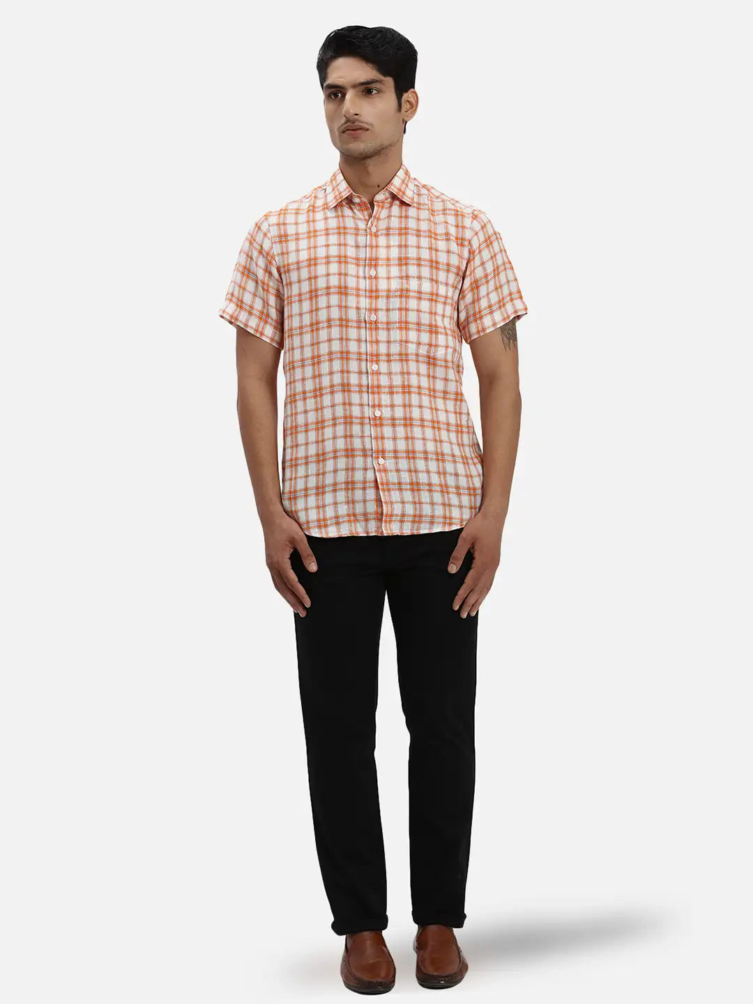 ColorPlus Regular Fit Checkered Medium Green Shirt