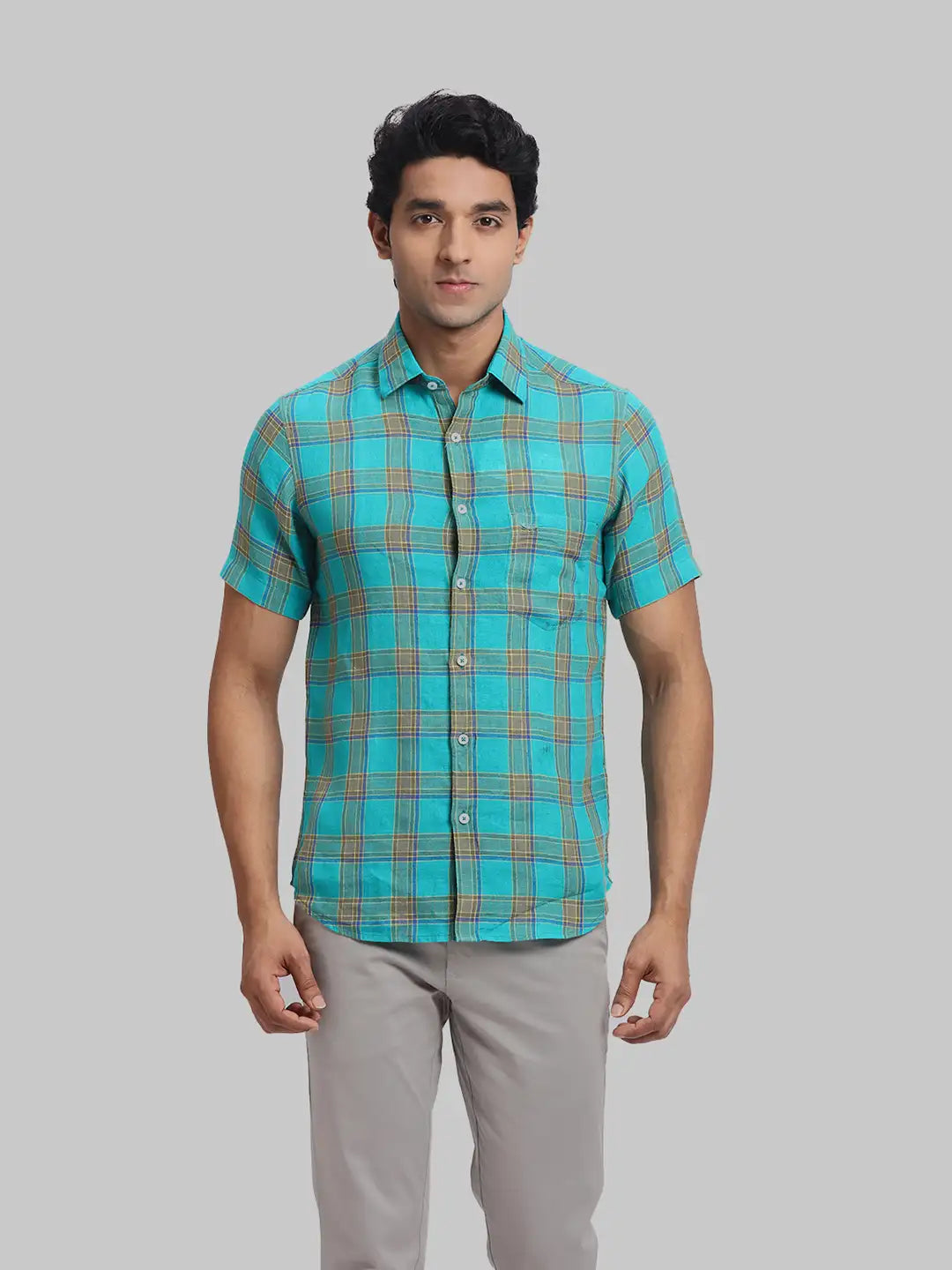 ColorPlus Regular Fit Checkered Medium Orange Shirt