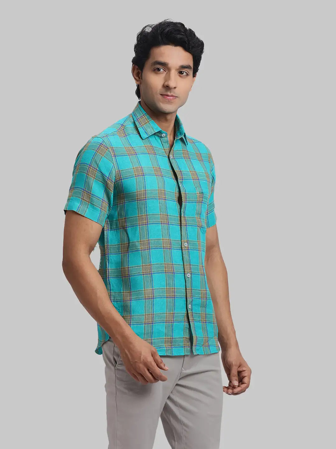 ColorPlus Regular Fit Checkered Medium Orange Shirt