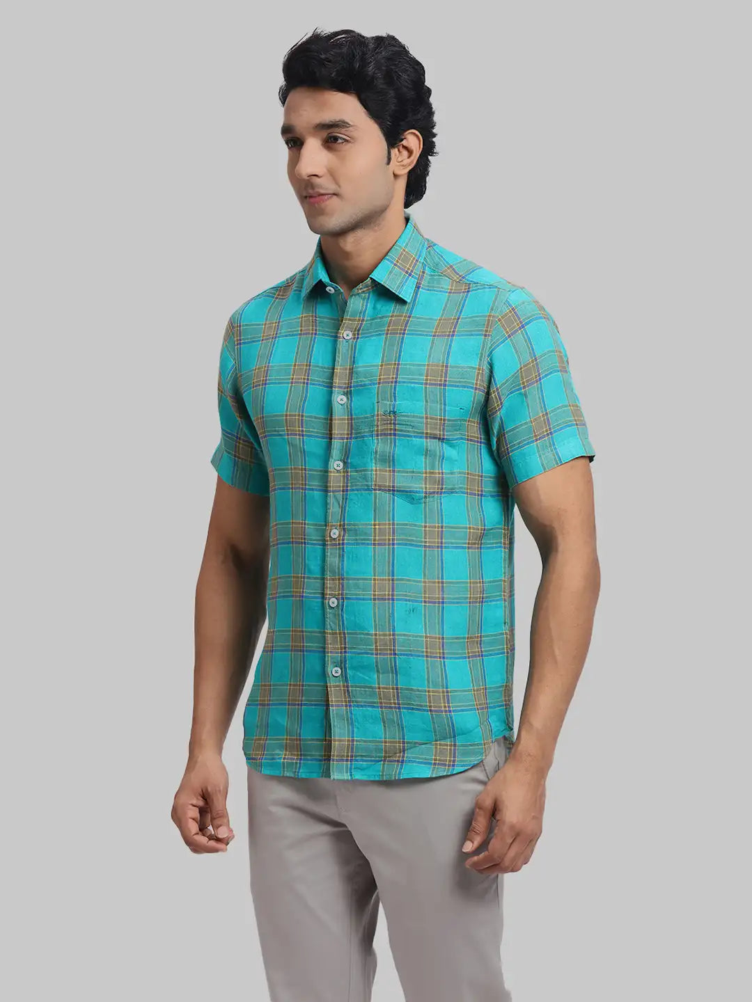 ColorPlus Regular Fit Checkered Medium Orange Shirt