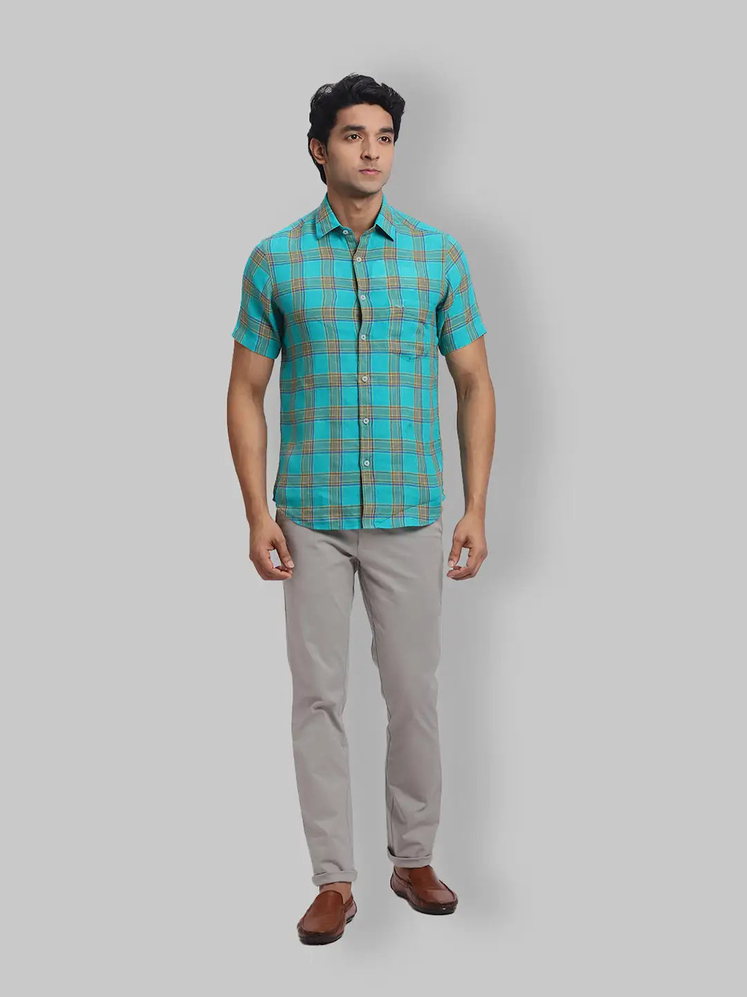 ColorPlus Regular Fit Checkered Medium Orange Shirt