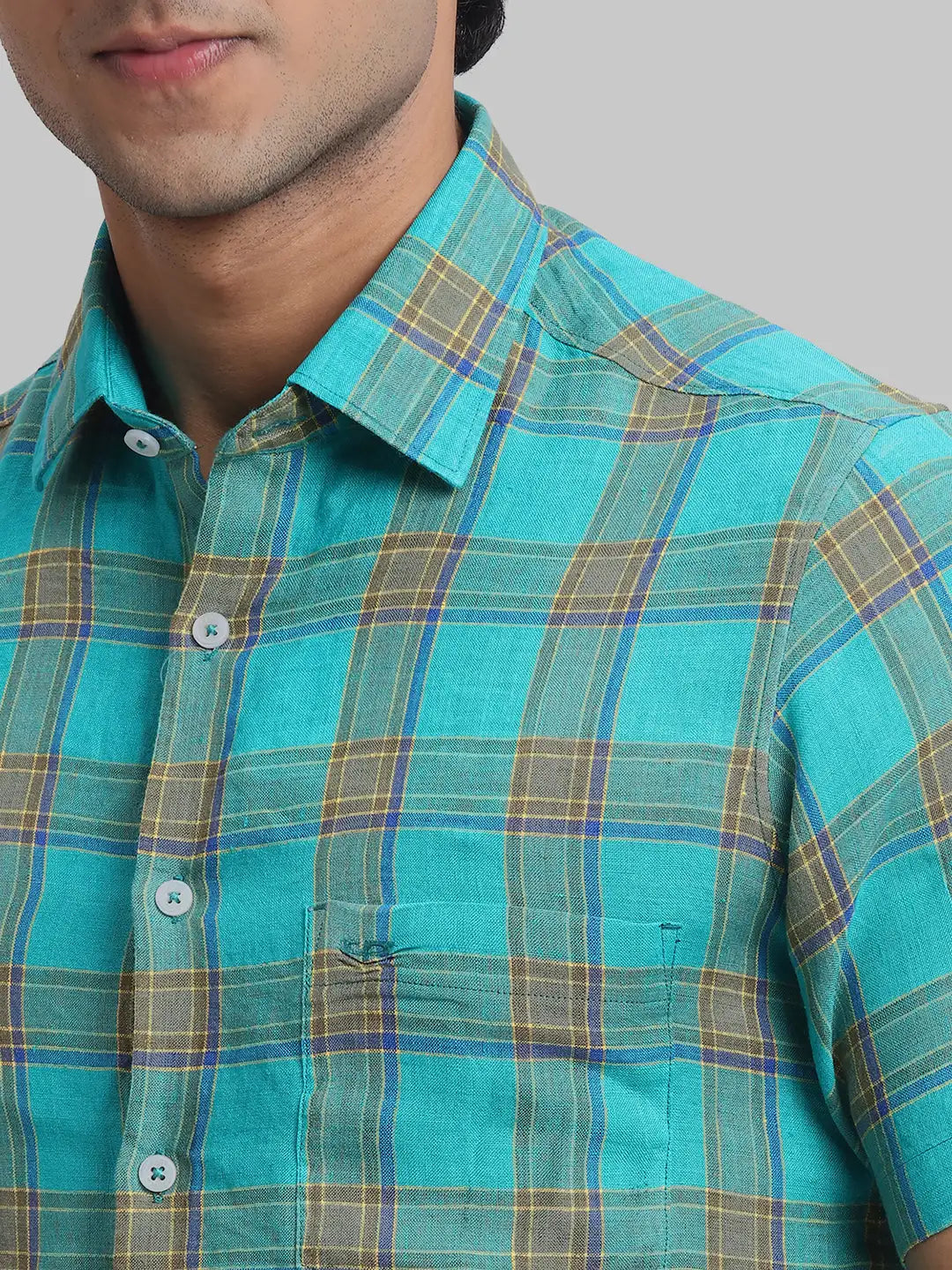 ColorPlus Regular Fit Checkered Medium Orange Shirt