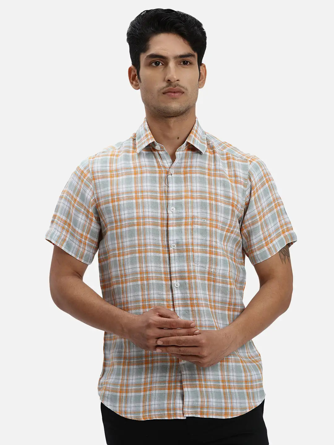 ColorPlus Regular Fit Checkered Dark Green Shirt