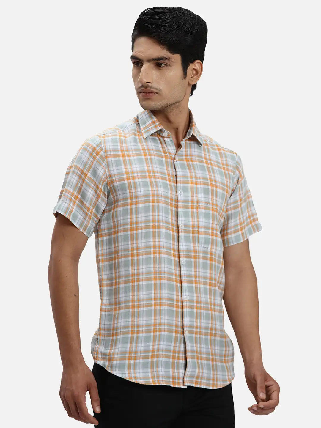 ColorPlus Regular Fit Checkered Dark Green Shirt
