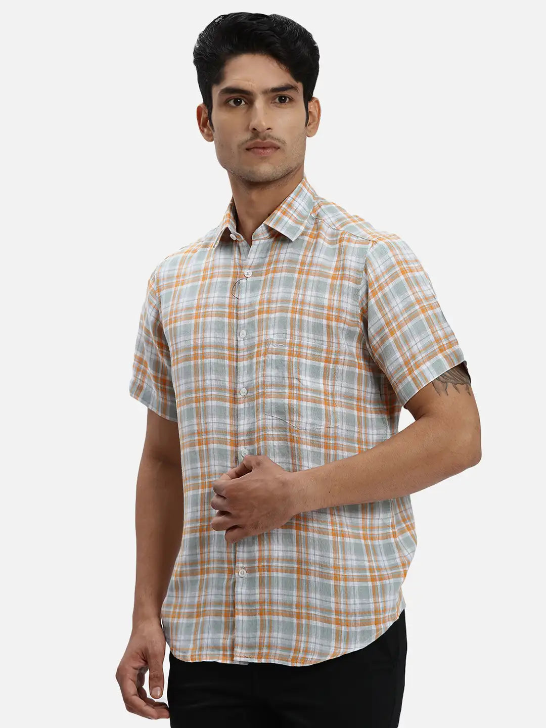 ColorPlus Regular Fit Checkered Dark Green Shirt