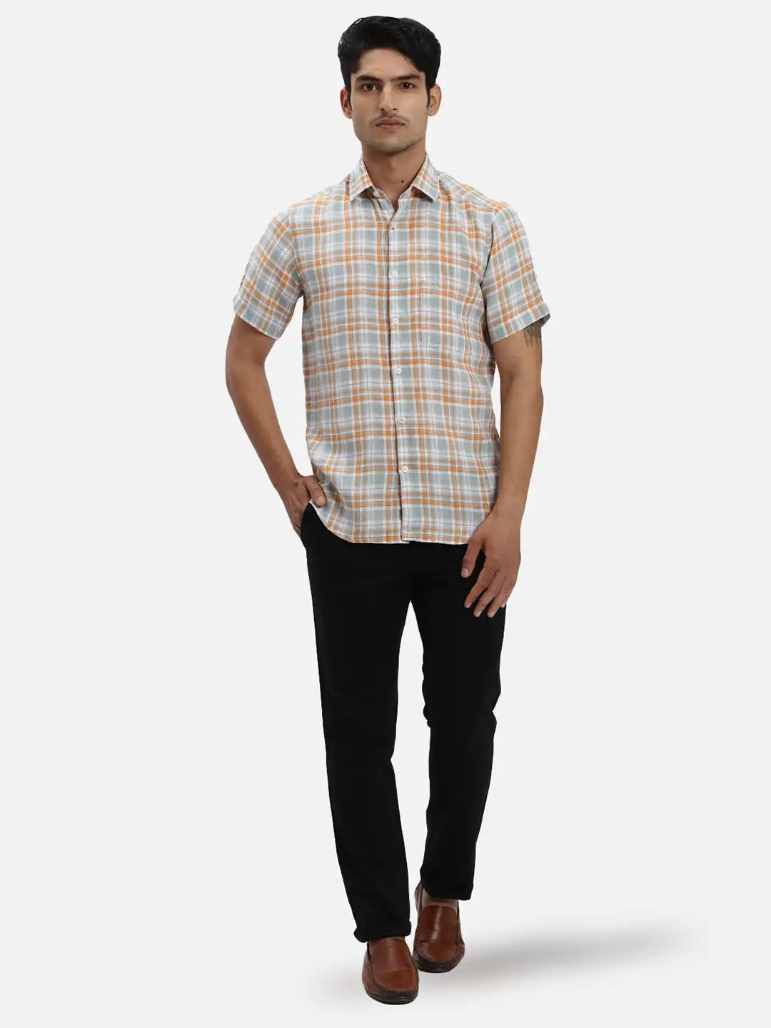 ColorPlus Regular Fit Checkered Dark Green Shirt
