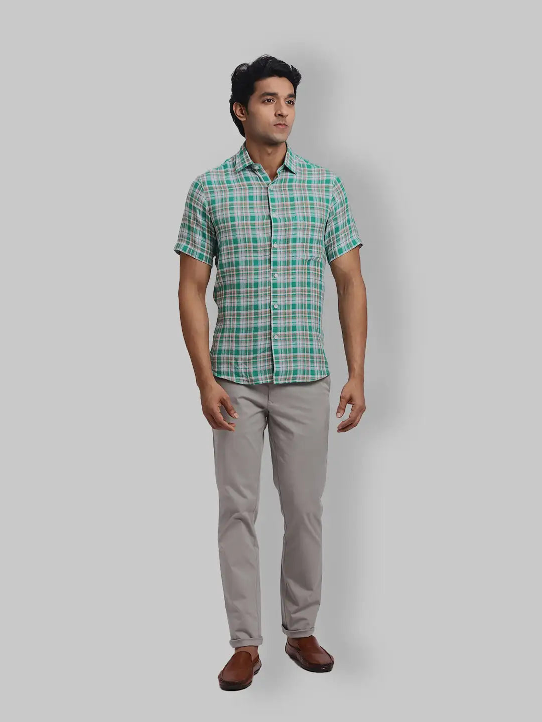 ColorPlus Regular Fit Checkered Dark Brown Shirt