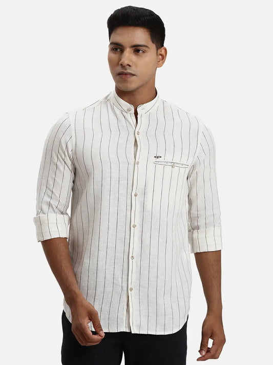 ColorPlus Regular Fit Striped Light Green Shirt