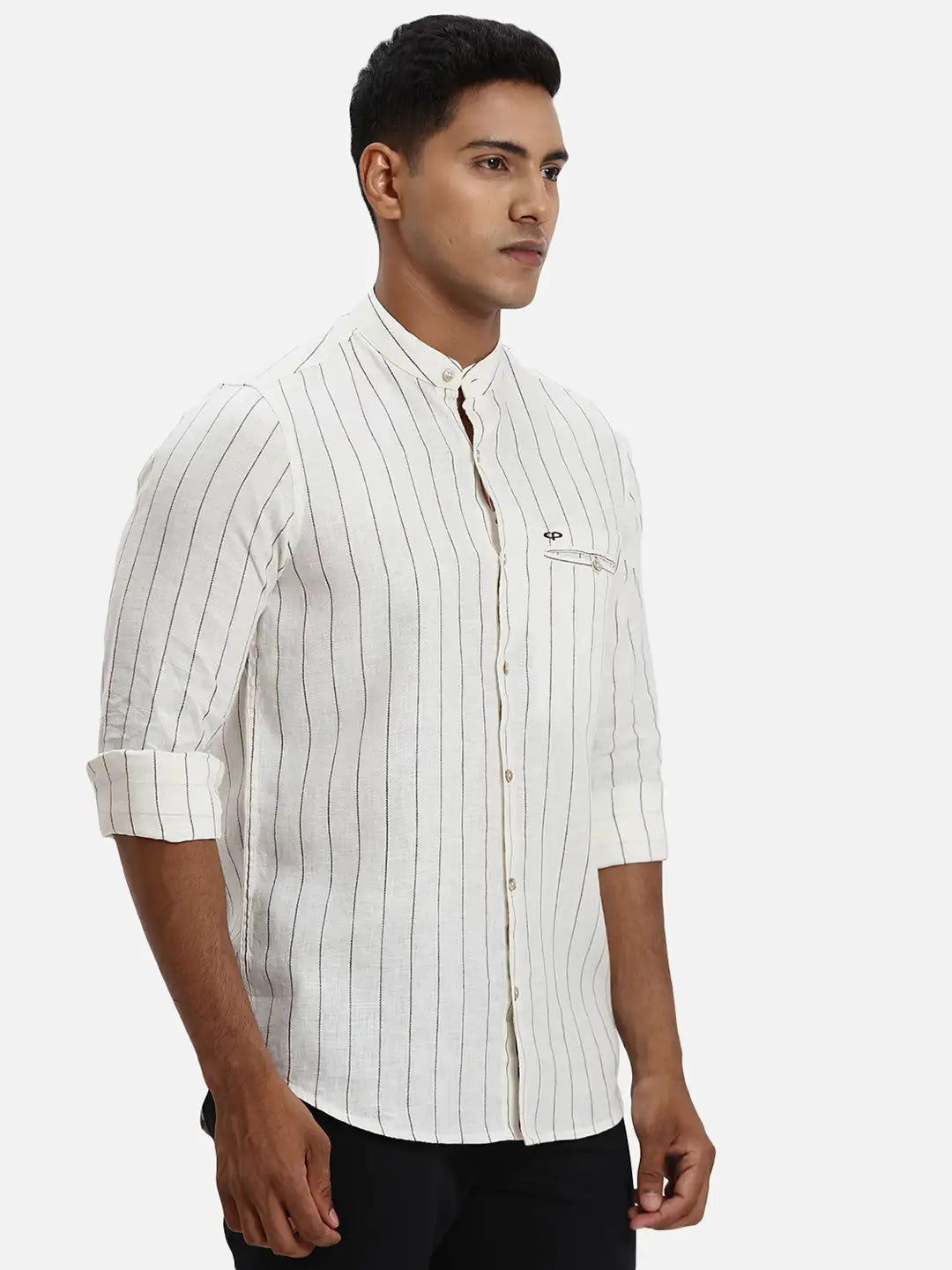 ColorPlus Regular Fit Striped Light Green Shirt
