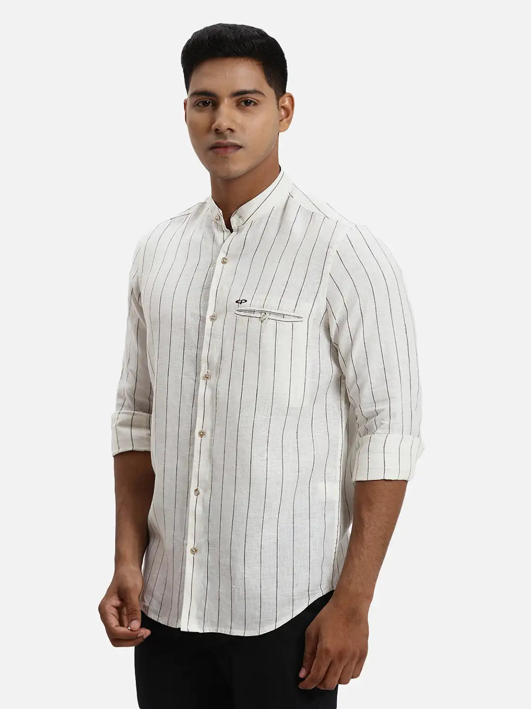 ColorPlus Regular Fit Striped Light Green Shirt