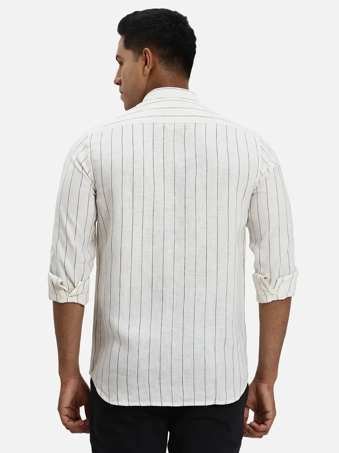 ColorPlus Regular Fit Striped Light Green Shirt