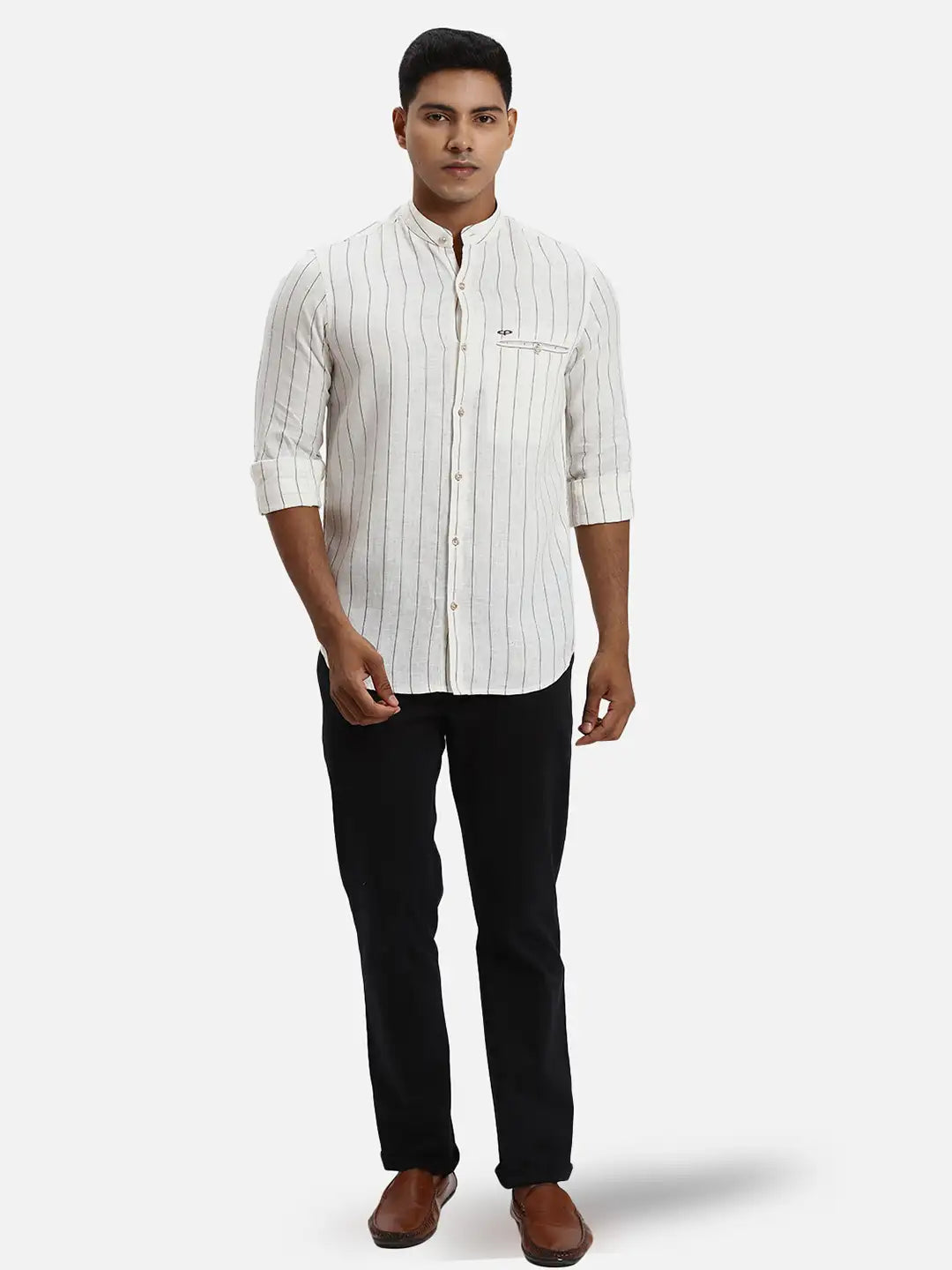 ColorPlus Regular Fit Striped Light Green Shirt