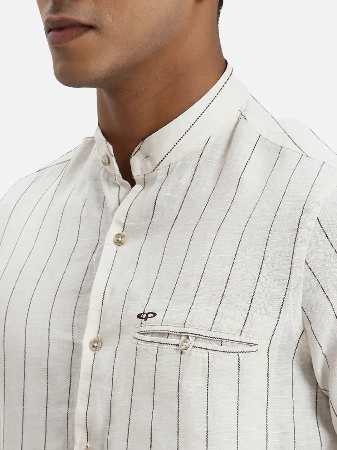 ColorPlus Regular Fit Striped Light Green Shirt