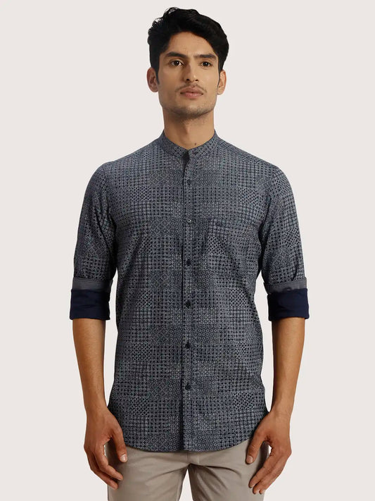 ColorPlus Regular Fit Printed Medium Green Shirt