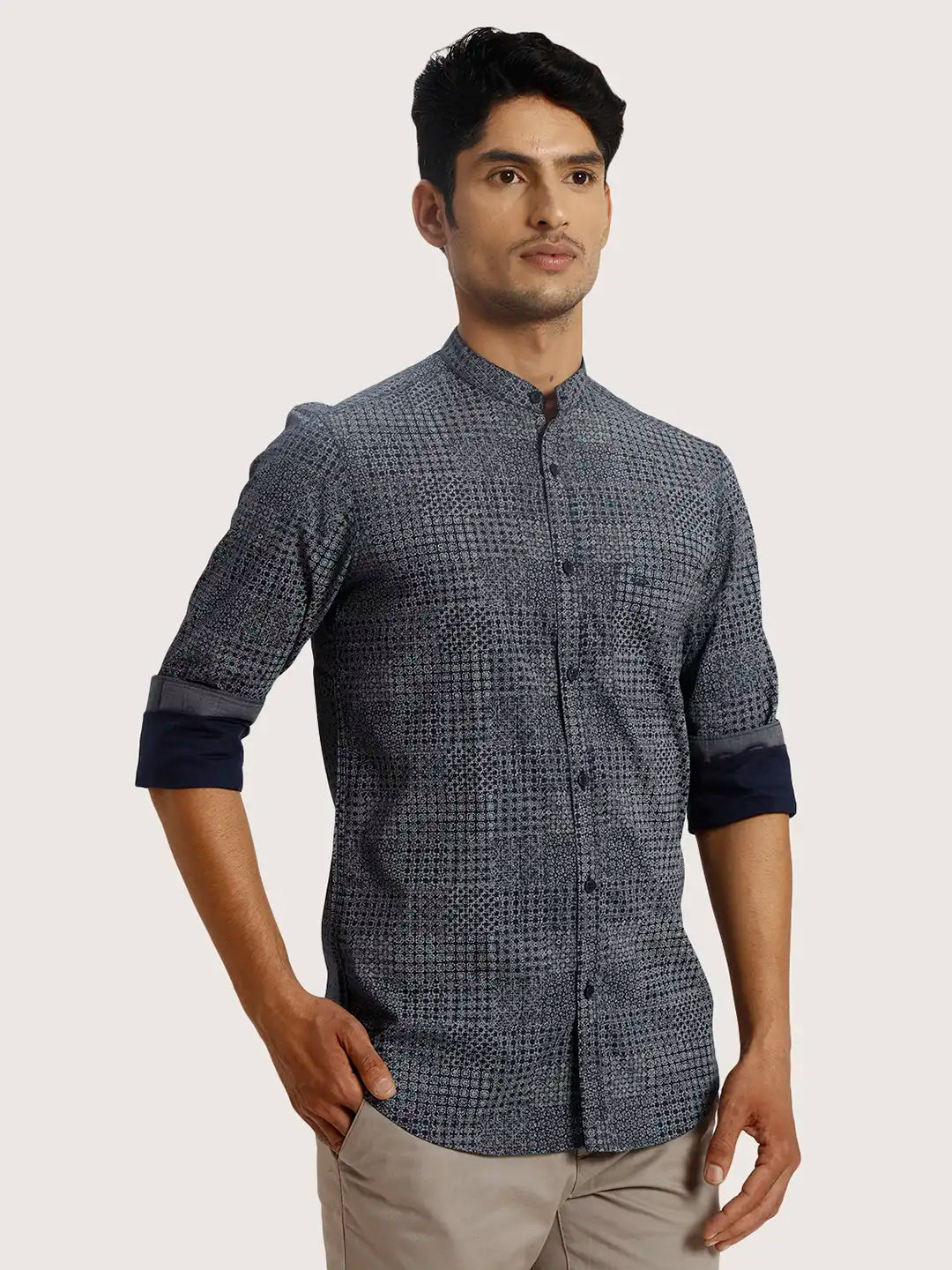 ColorPlus Regular Fit Printed Medium Green Shirt