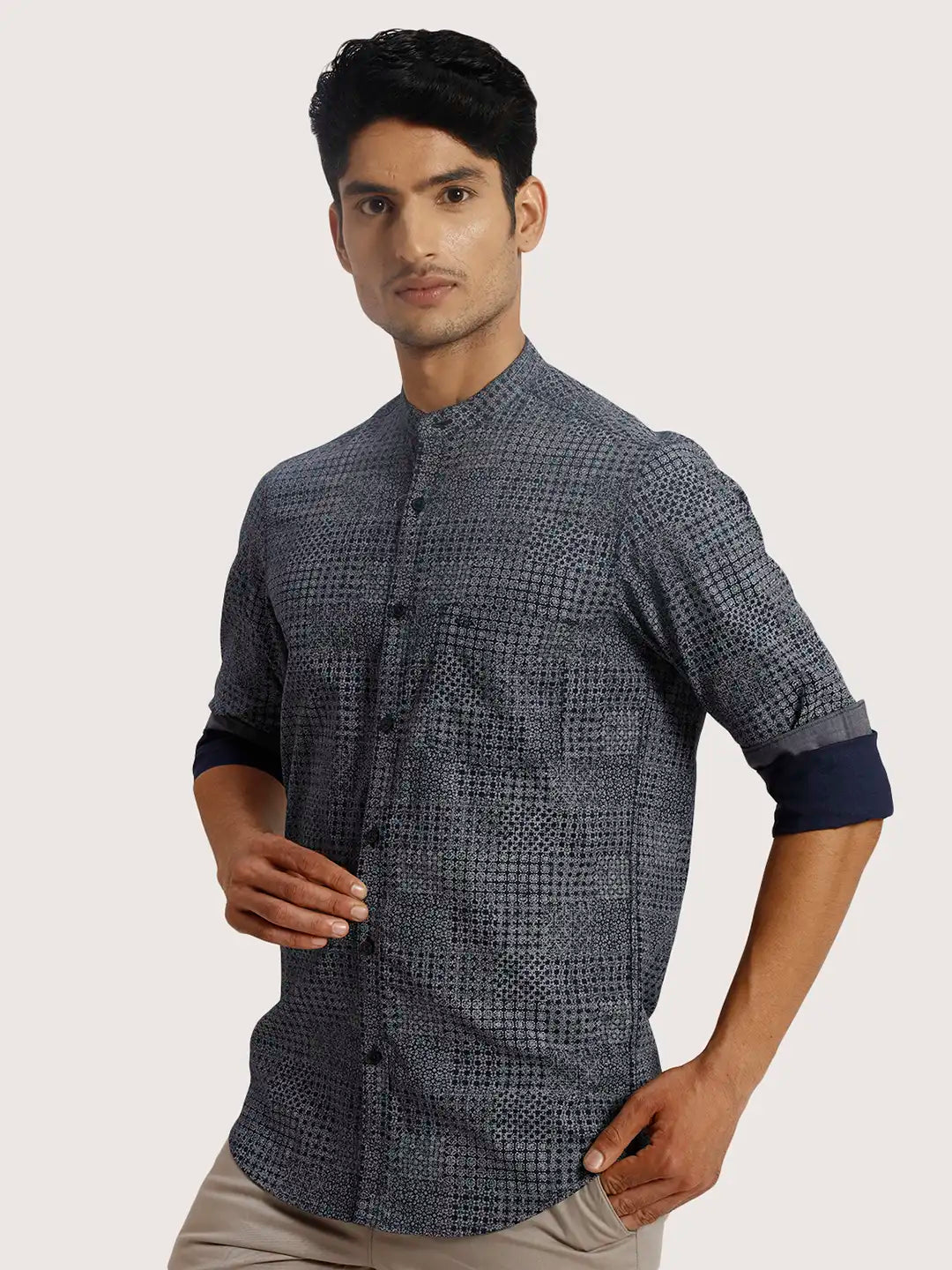 ColorPlus Regular Fit Printed Medium Green Shirt