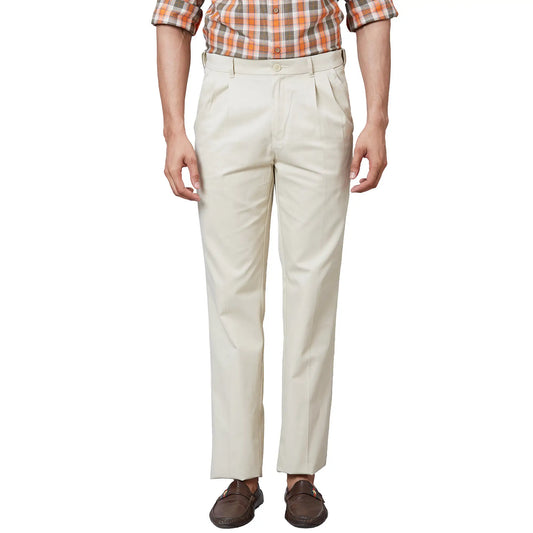 Men Grey Custom Fit Solid Piece Dyed Cotton Trouser