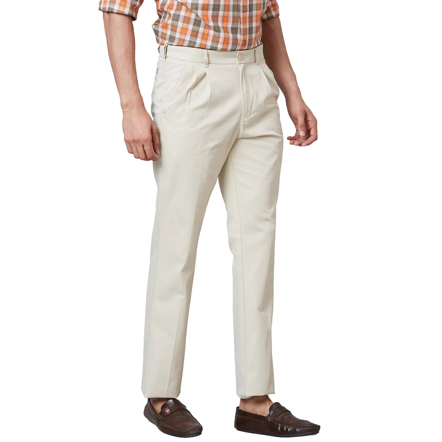 Men Grey Custom Fit Solid Piece Dyed Cotton Trouser