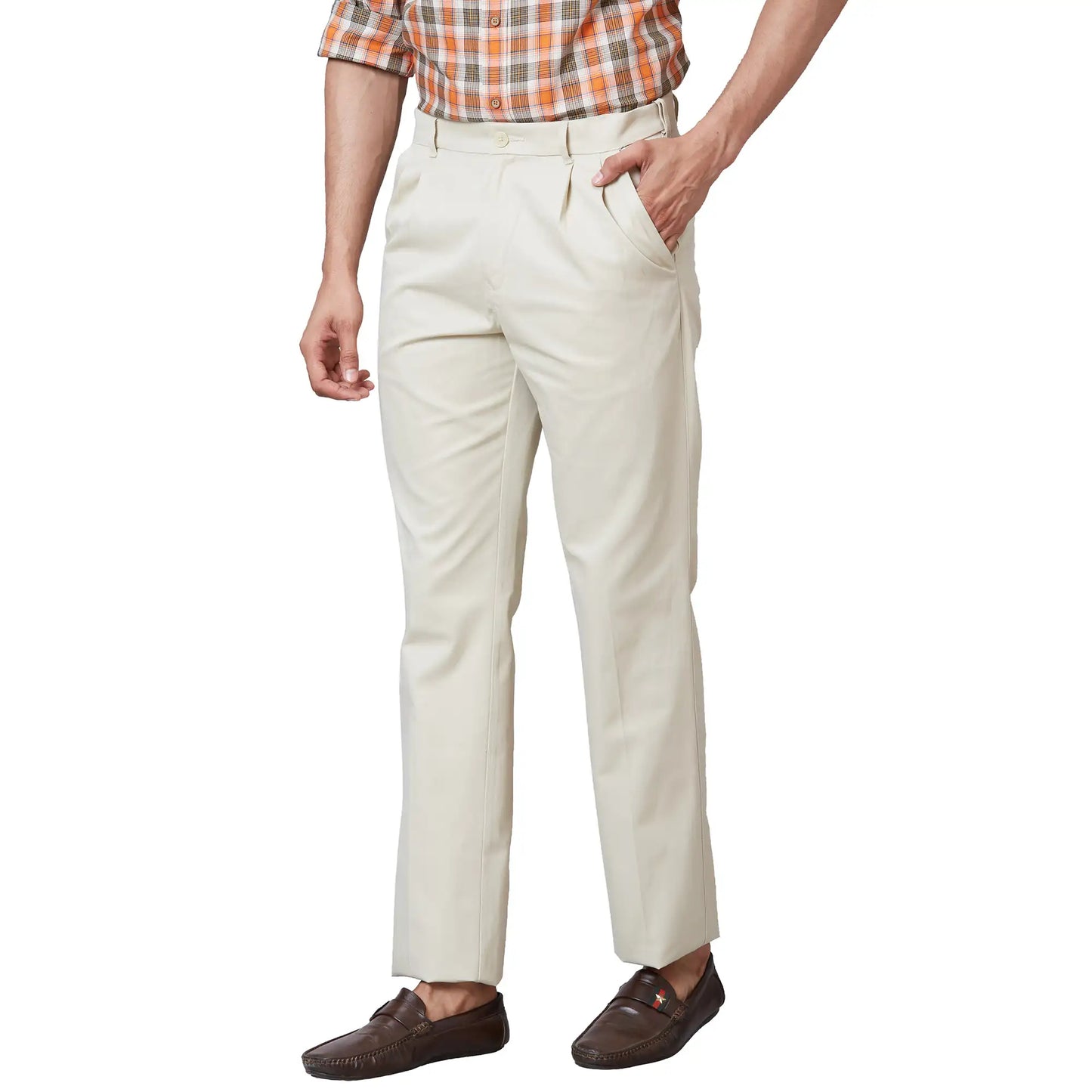 Men Grey Custom Fit Solid Piece Dyed Cotton Trouser