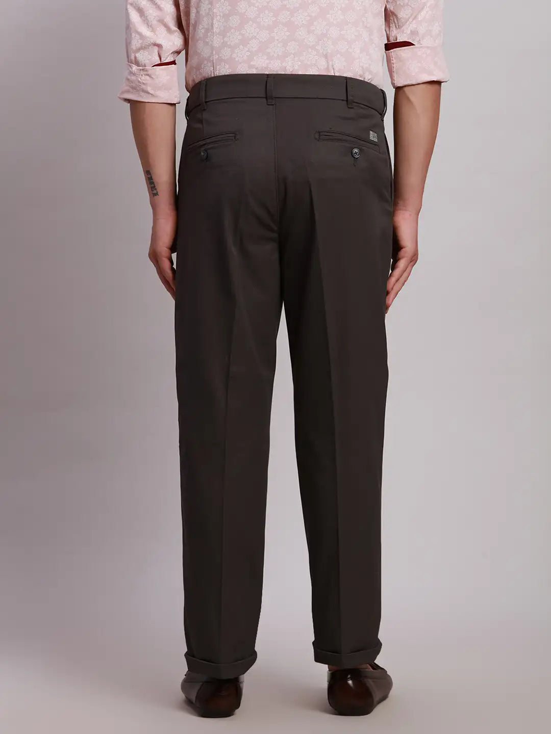 Men Black Custom Fit Solid Piece Dyed Cotton Trouser