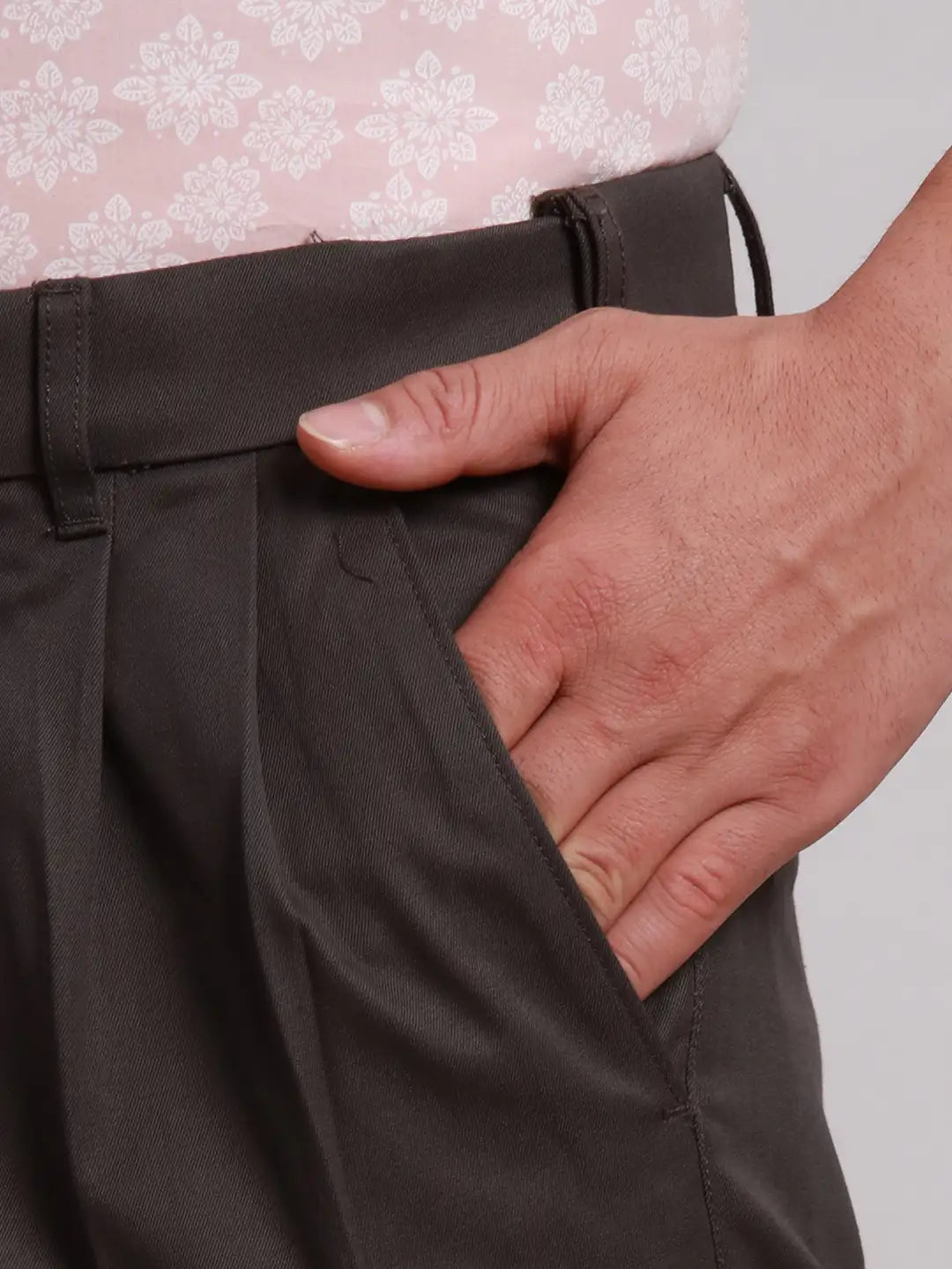 Men Black Custom Fit Solid Piece Dyed Cotton Trouser