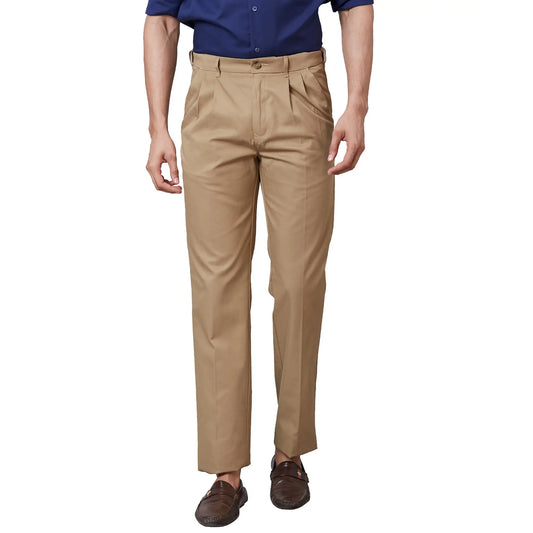Men Blue Contemporary Fit Solid Piece Dyed Cotton Blend Trouser