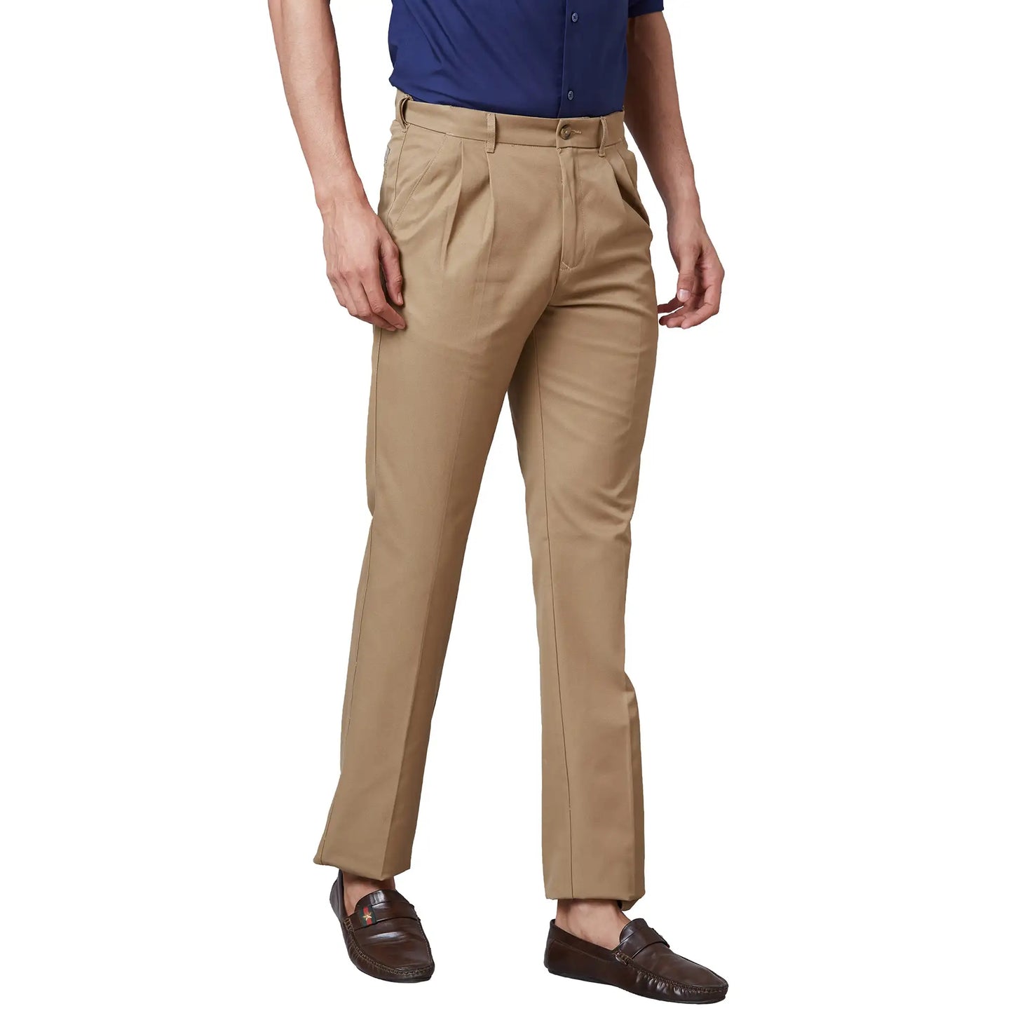 Men Blue Contemporary Fit Solid Piece Dyed Cotton Blend Trouser