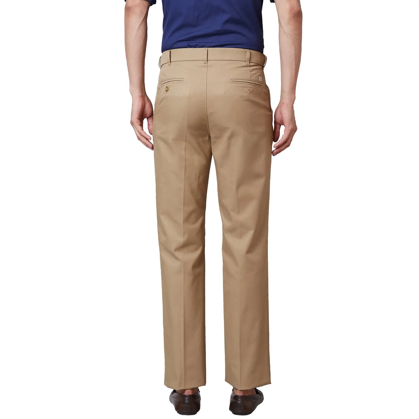 Men Blue Contemporary Fit Solid Piece Dyed Cotton Blend Trouser