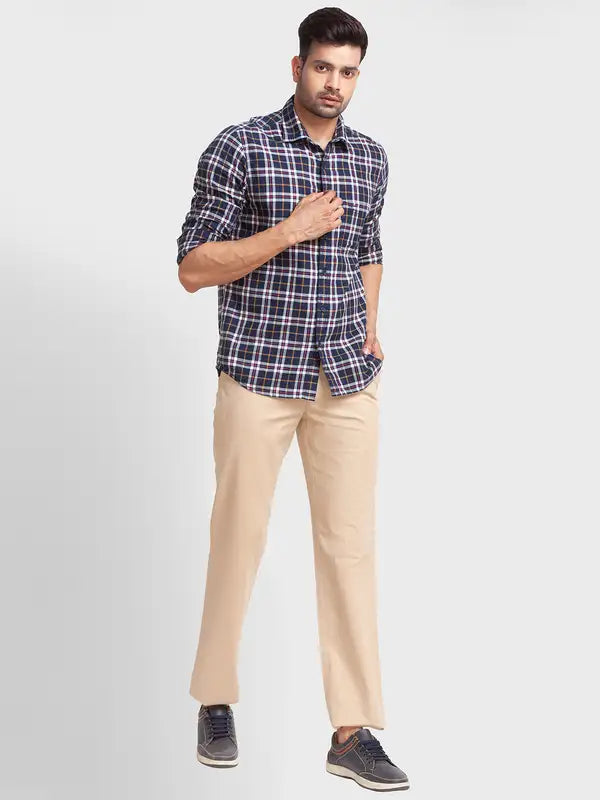 Men Regular Fit Khaki Trouser