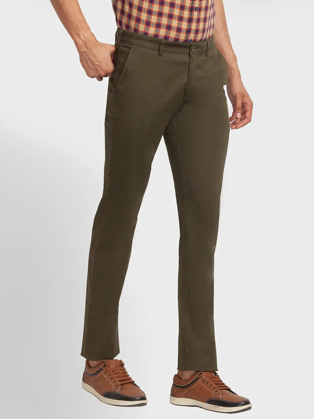 Men Regular Fit Khaki Trouser