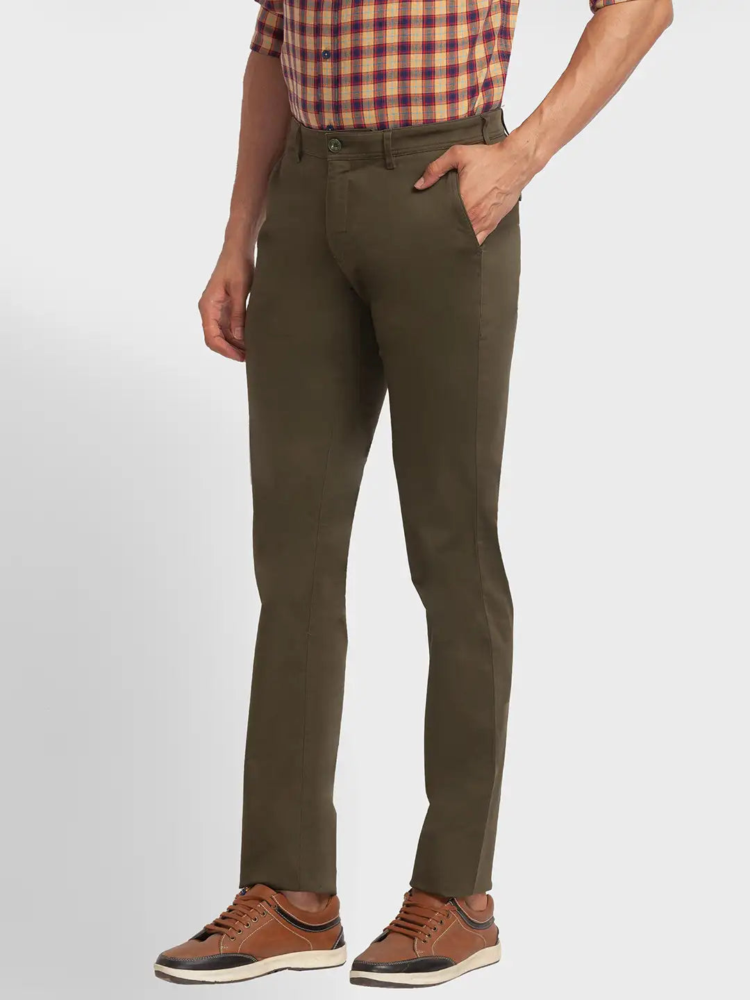 Men Regular Fit Khaki Trouser