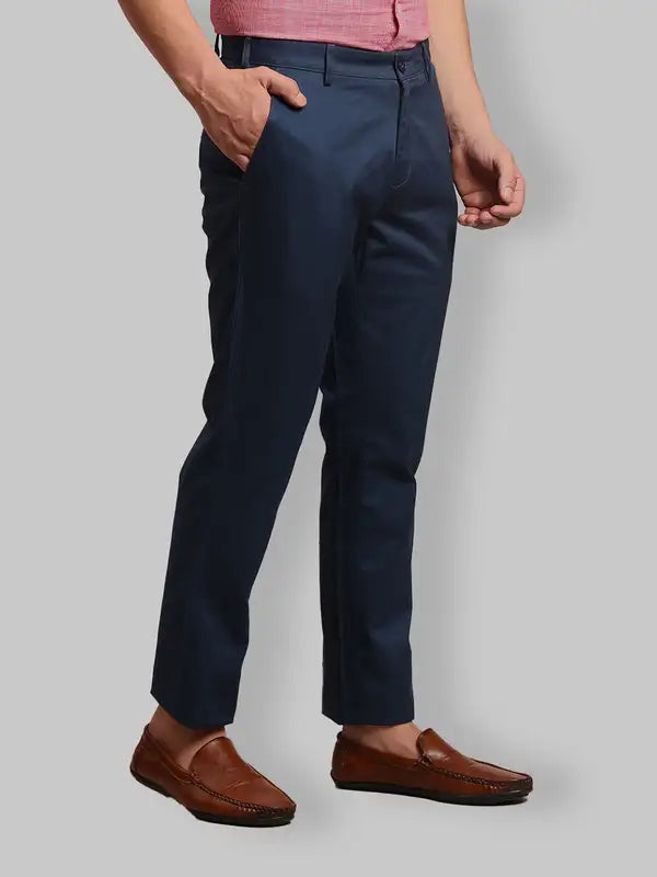 Men Slim Fit Blue Trouser