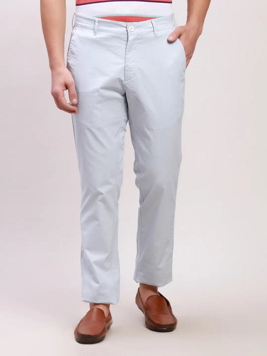ColorPlus Men Grey Solid Piece Dyed Contemporary Fit Cotton Blend Trouser