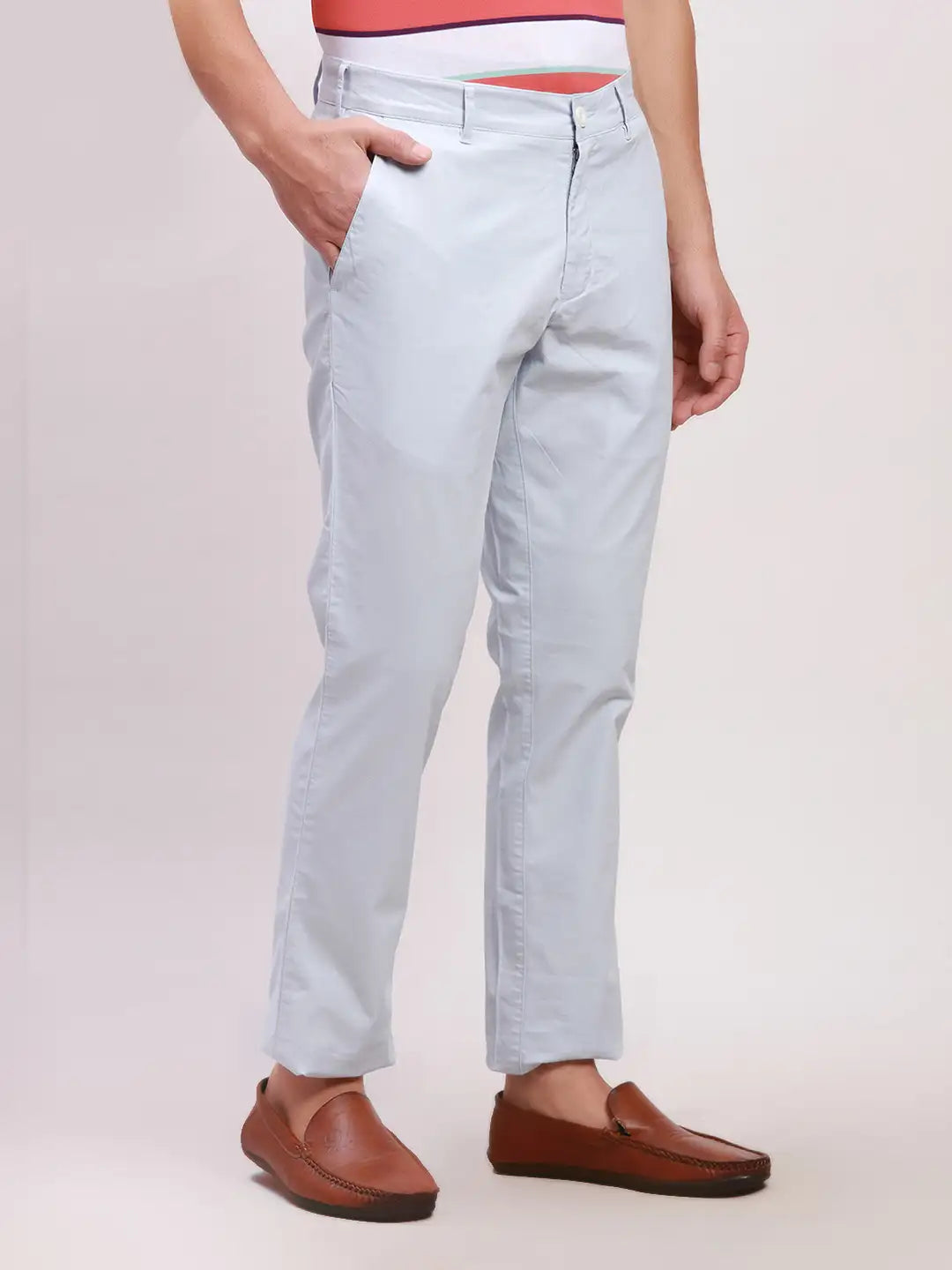 ColorPlus Men Grey Solid Piece Dyed Contemporary Fit Cotton Blend Trouser