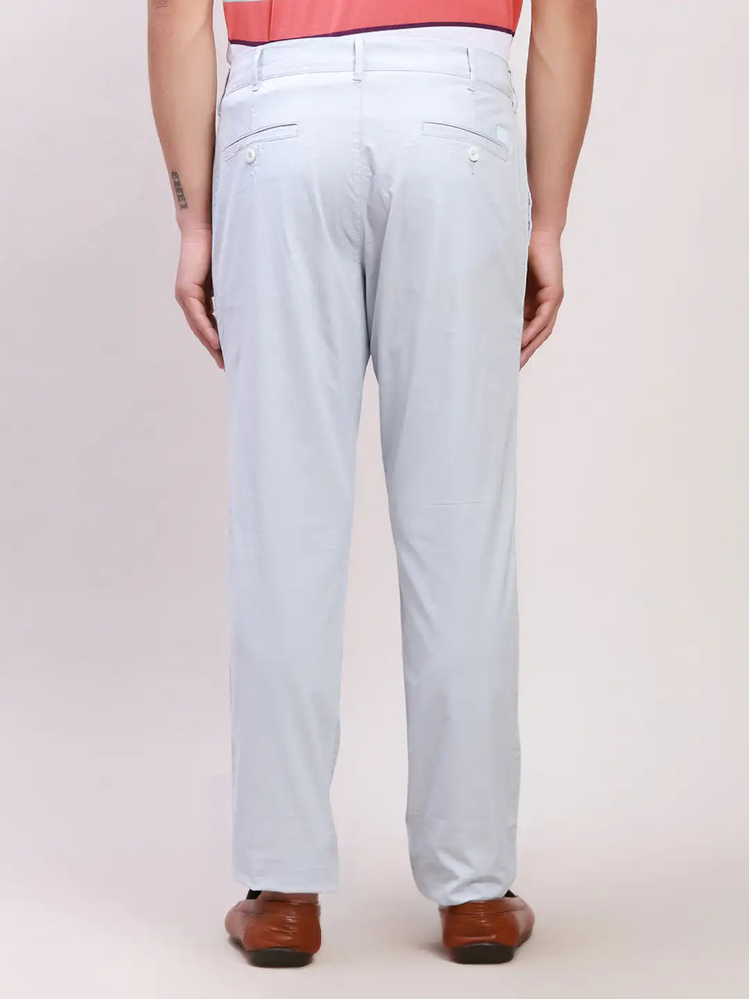 ColorPlus Men Blue Solid Piece Dyed Contemporary Fit Cotton Blend Trou ...