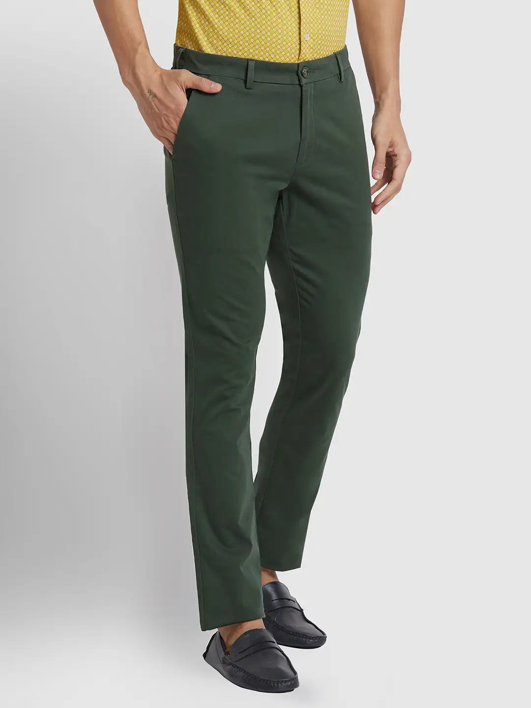 Men Super Slim Fit Flat Front Grey Trouser