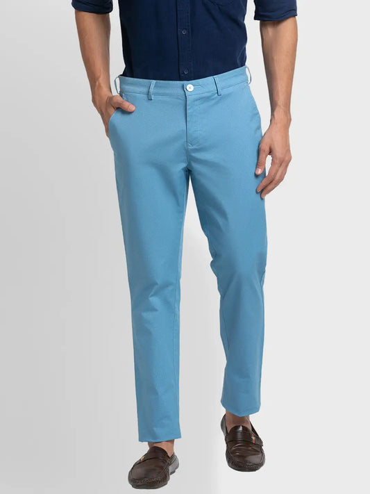 Men Regular Fit Blue Chinos & Trouser