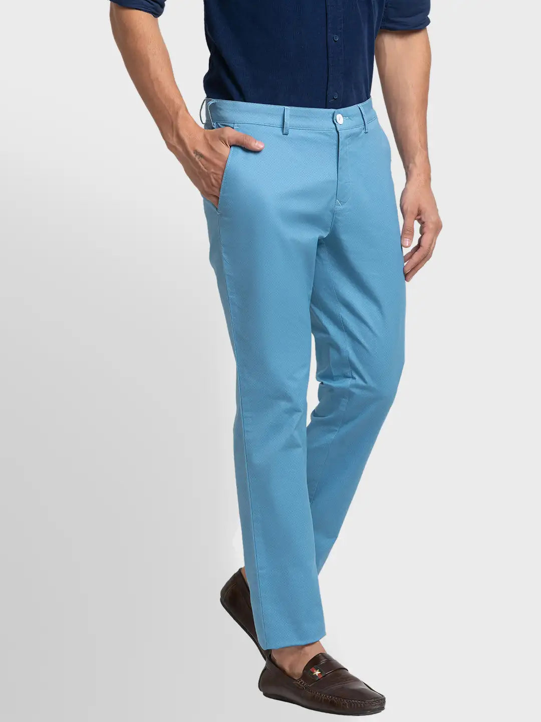 Men Regular Fit Blue Chinos & Trouser