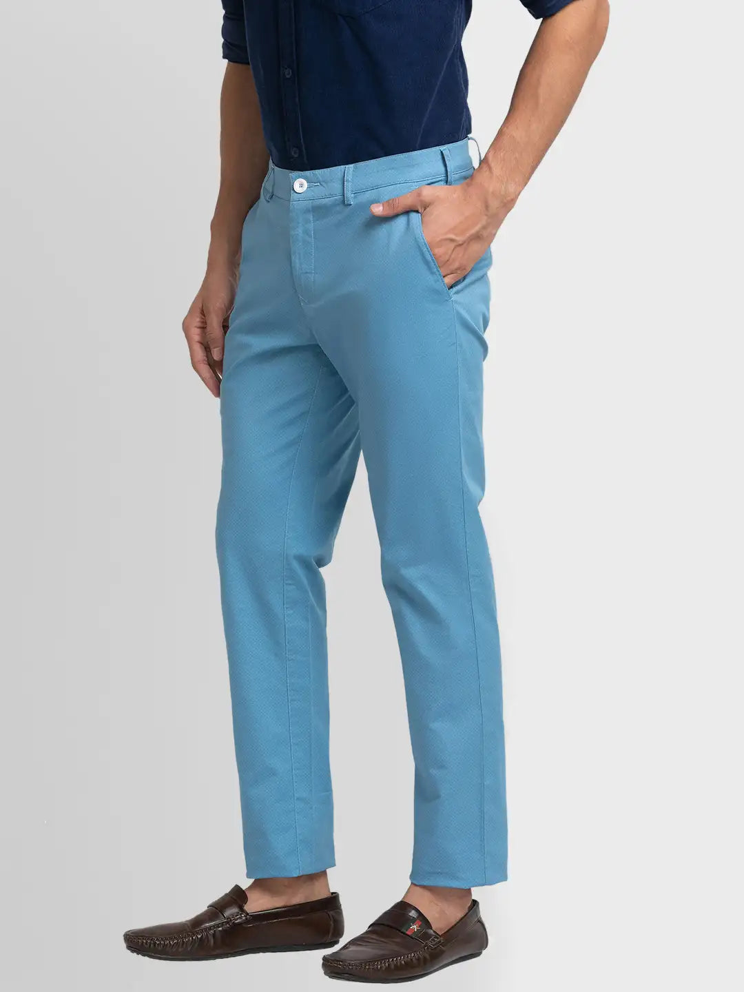 Men Regular Fit Blue Chinos & Trouser