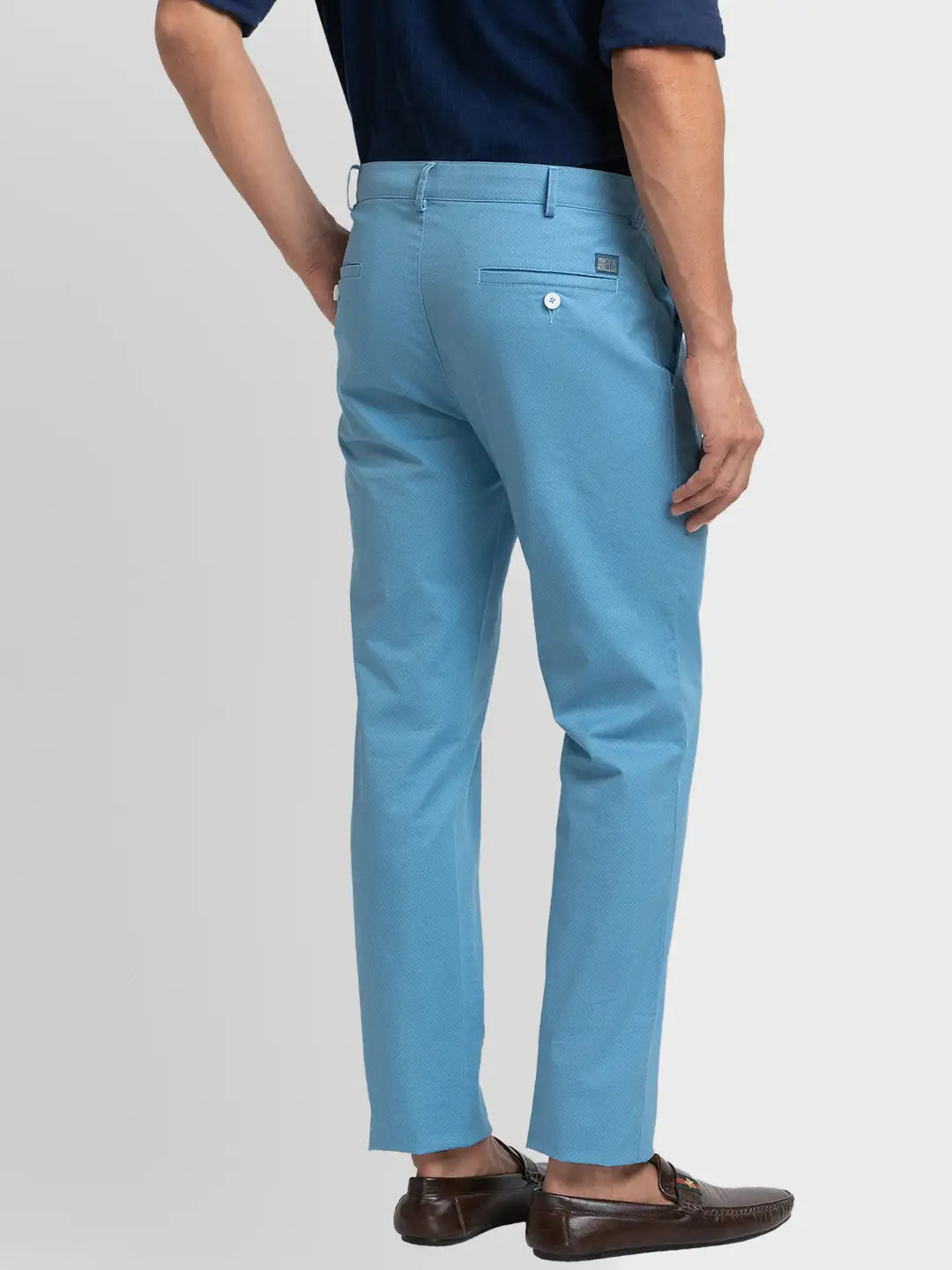 Men Regular Fit Blue Chinos & Trouser