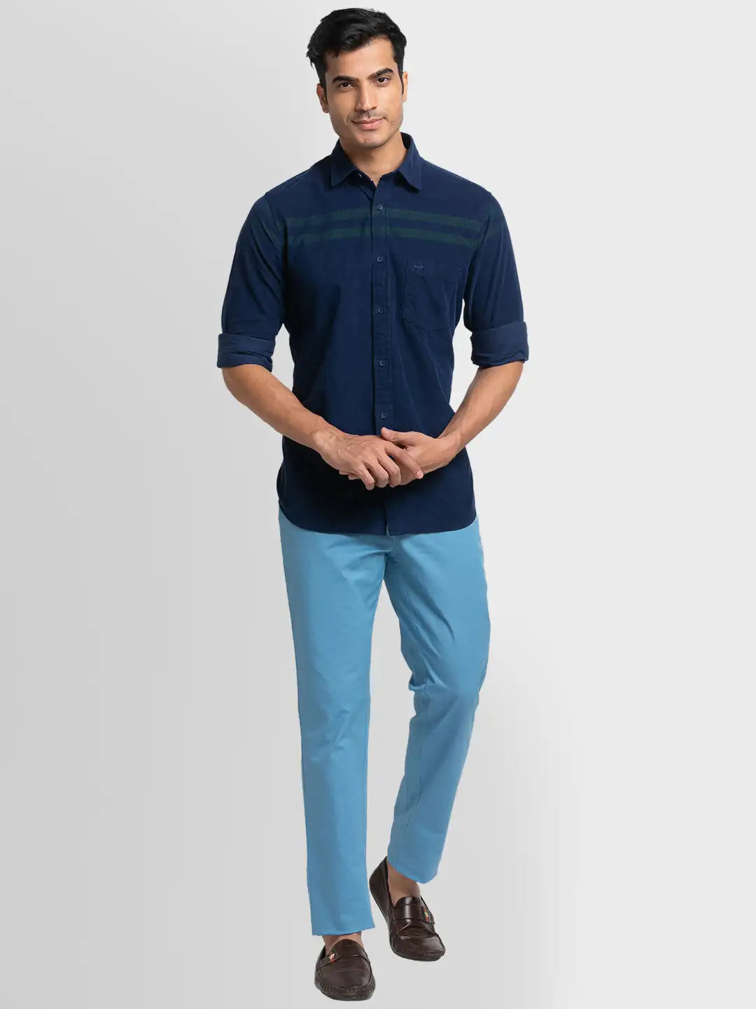 Men Regular Fit Blue Chinos & Trouser