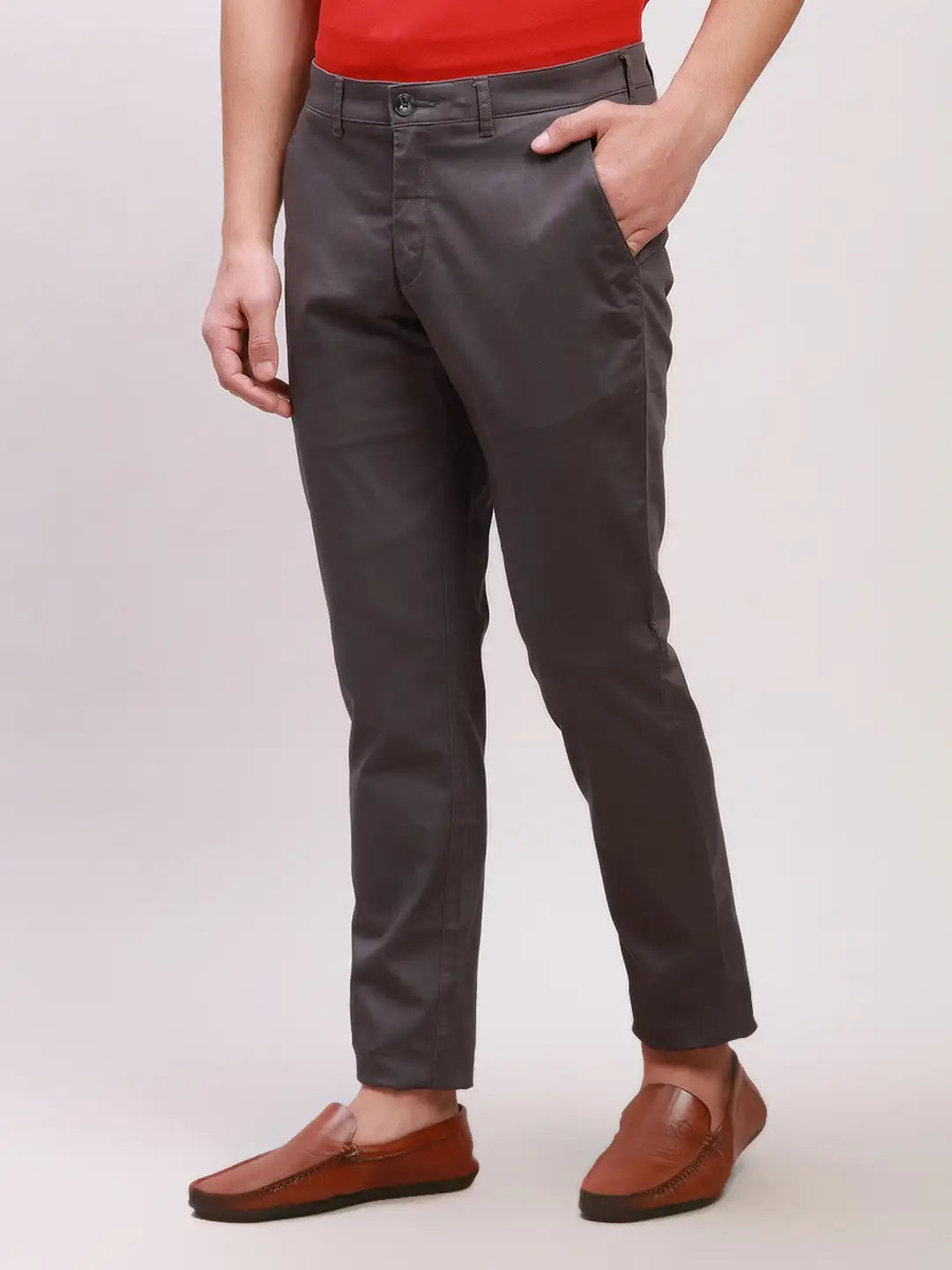 Colorplus Men Grey Solid Piece Dyed Nuvo Fit Cotton Blend Trousers MyRaymond