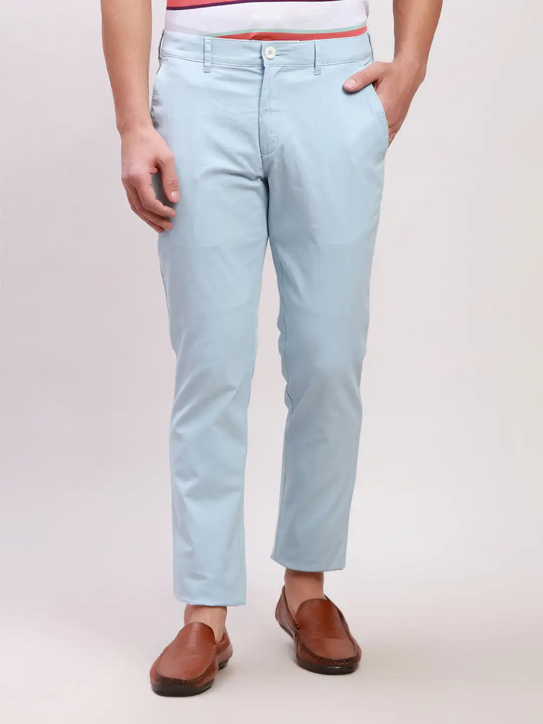 Colorplus Men Navy Solid Piece Dyed Nuvo Fit Cotton Blend Trousers