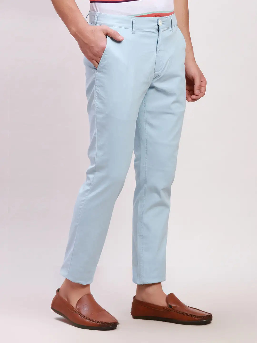 Colorplus Men Navy Solid Piece Dyed Nuvo Fit Cotton Blend Trousers